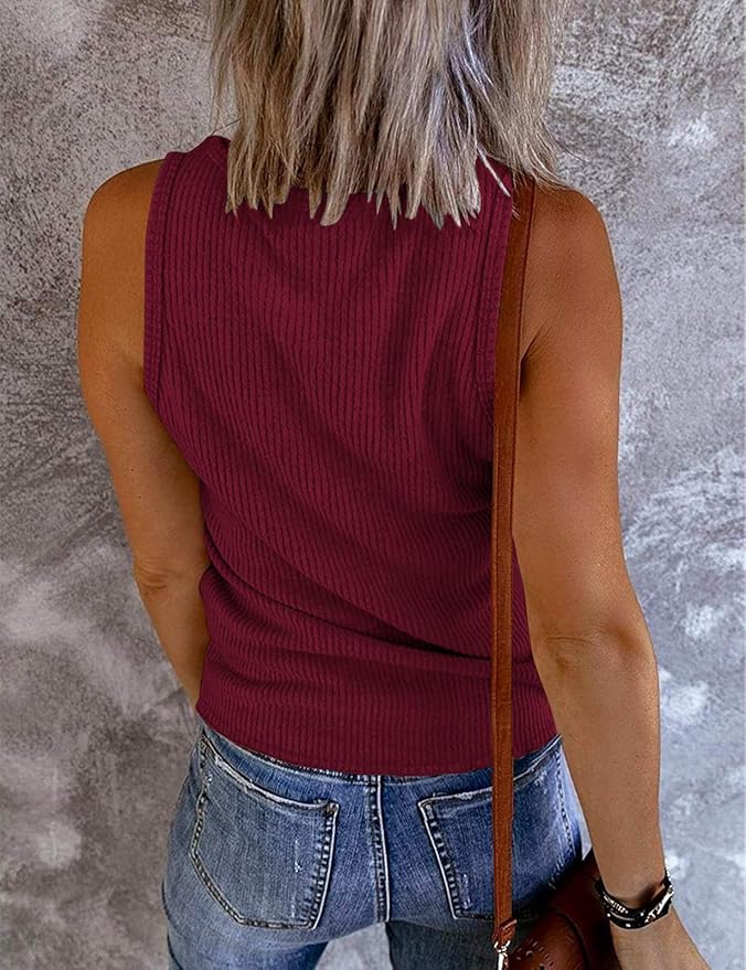 MEROKEETY Women's 2026 Summer Sleeveless Tank Tops V Neck Ribbed Dressy Casual Henley Shirts Button Loose Cami Tees