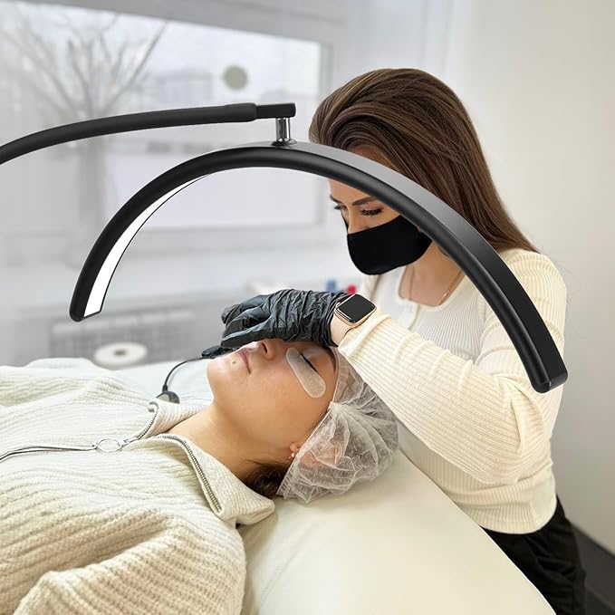 Half Moon LED Floor Light for Lash Techs, Eyelash Extensions, Estheticians, Skincare, Nail Art, Tattoo Artists, Home & Office - Professional Shadow-Free Lamp | Dimmable
