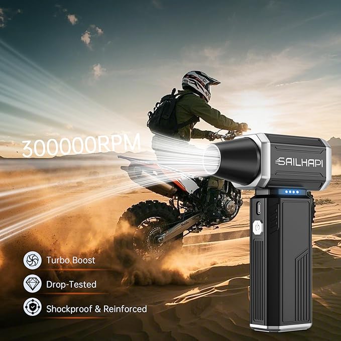 Compressed Air Duster 300000RPM, Handheld Office Duster Brushless Motor Replaced Canned Air, Rechargeable Durable Turbo Blower for PC Gamers, Barber & Snow Removal, Birthday Gifts for Dad