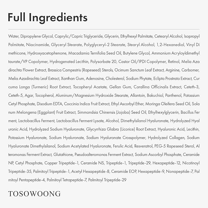 TOSOWOONG Real Retinol 0.1% Night Cream, Anti-Aging Face Moisturizer with Retinol, Bakuchiol, Firmer Skin, Reduce Wrinkles and Pore Minimizer | Korean Skincare for Face & Neck, 50ml / 1.69 fl. oz.