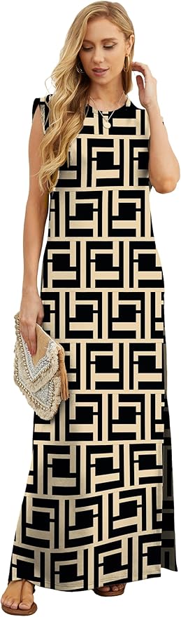 GRECERELLE 2026 Women Year-Round Casual Round Neck Loose Split Wrinkle-Free Long Maxi Vacation Dress with Pockets (XXS-4XL)
