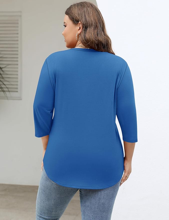 TFSDOD Womens Plus Size Tops V Neck T Shirts 3/4 Sleeve Blouse Summer Casual Tees XL-5X