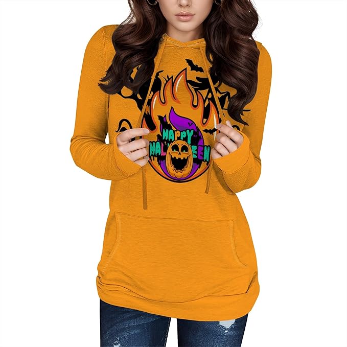domirica Halloween Hooded Sweatshirt Long Sleeve Pocket Trendy Pumpkin Skull Sweatshirt Halloween Costumes For Holiday Party