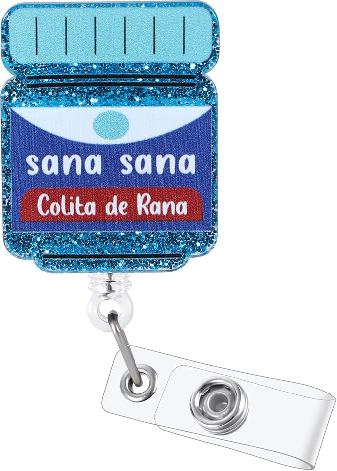 Funny Nurse Badge Reel, Sana Sana Colita De Rana Fun Badge Holder with Retractable Clip, Pediatric Badge Buddy, Nursing Student RN LPN CNA MA Medical Worker Doctor ID Name Work Badge Clip Accessories