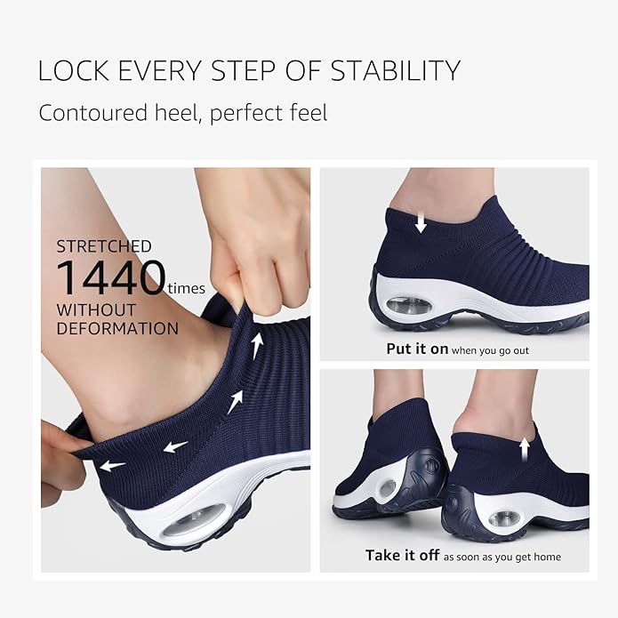 HKR Women's Walking Shoes Arch Support Non Slip Work Shoes Breathable Knit Upper Lightweight for Plantar Fasciitis