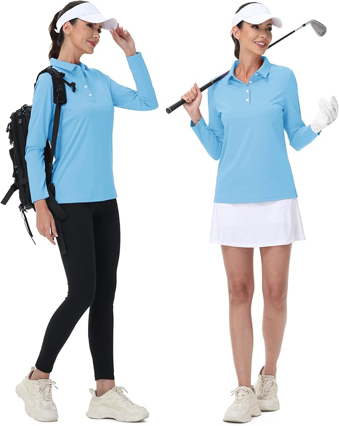 MAGCOMSEN Women's Polo Shirts Long Sleeve Golf Shirt Quick Dry UPF 50+ Sun Protection Lightweight Tennis Shirts