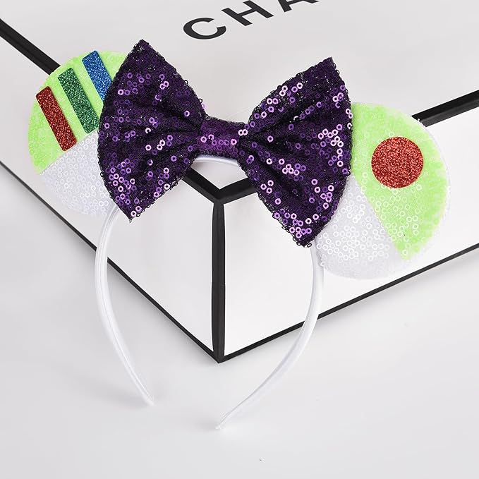 Seamoy Minnie Ears Headband, Yellow Mouse Ears, Sparkle Silver Princess Ears for Women Girls (Buzz Light Year)