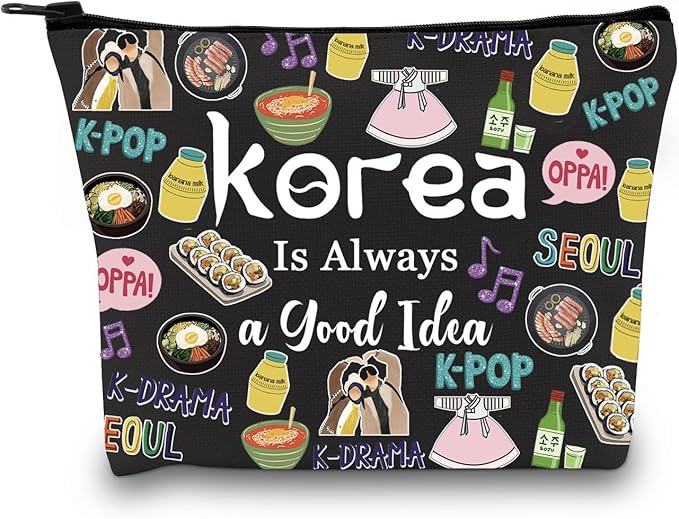 South Korea Travel Vacation Trip Souvenir Gift Korea Bachelorette Trip Gift South Korea Travel Accessory Bag for Korea Lovers (Good Idea Korea Black)