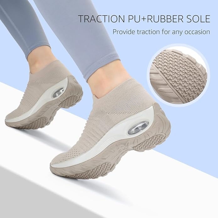 HKR Women's Walking Shoes Arch Support Non Slip Work Shoes Breathable Knit Upper Lightweight for Plantar Fasciitis