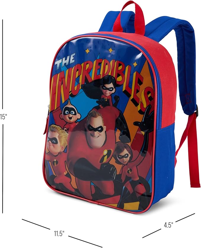 Disney Incredibles Backpack for Kids - Cute & Durable Kids Backpack for Boys with Padded Straps & Zip Compartment - Ideal Toddler Bookbag for School & Travel - 15”
