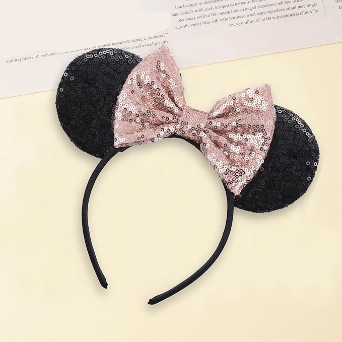 Sequin Mouse Ears Headbands for Women Girls Boys, Glitter Bows Headband for Kids Adults Birthday Party Costume Halloween