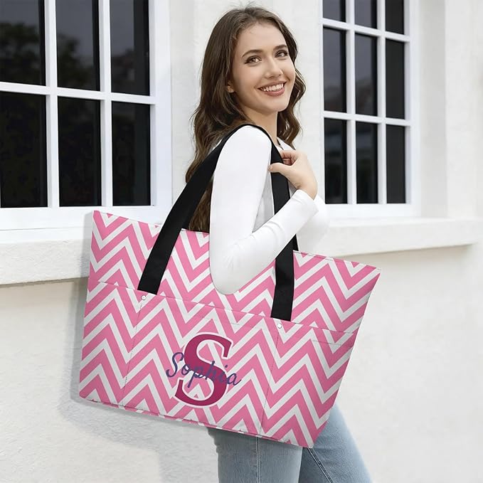 Custom Tote Bag for Women with Name Monogram for Work, Shopping, Travel, Beach