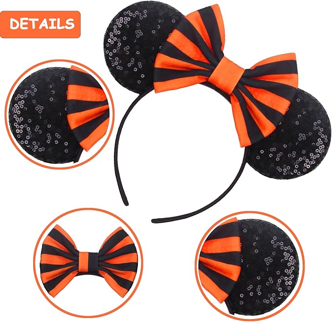 Sequin Mouse Ears Headbands for Women Girls Boys, Glitter Bows Headband for Kids Adults Birthday Party Costume Halloween
