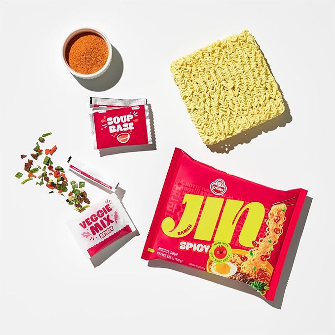 OTOKI Jin Ramen (SPICY), BTS Jin & JIN RAMEN edition without BTS Jin Sticker, Authentic Korean Instant Noodles, Rich and Savory Beef Broth, Quick and Easy Meal 4.23 oz x 18 Pack (1 Box) (PACK OF 18, SPICY)