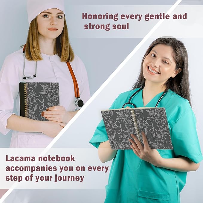Lacama Nurse Notebook Journal, Nursing School Essentials, Nursing Student Graduation Gifts, Nurse Gifts for Women Nurse Appreciation Gift, Nurses Week Gifts, Stethoscope Flower Spiral Notebook(Gray)