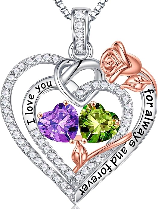 Iefil Valentines Day Gifts for Her - 925 Sterling Silver Double Birthstone Necklace, Anniversary Birthday Gifts for Women, Jewelry Gift for Wife Girlfriend Mom Her