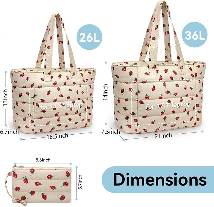 Puffer Tote Bag for Women, Lightweight Puffy Shoulder Bag with Handbag for Travel, Work, Gym, Laptop Bag for Nurse Teacher