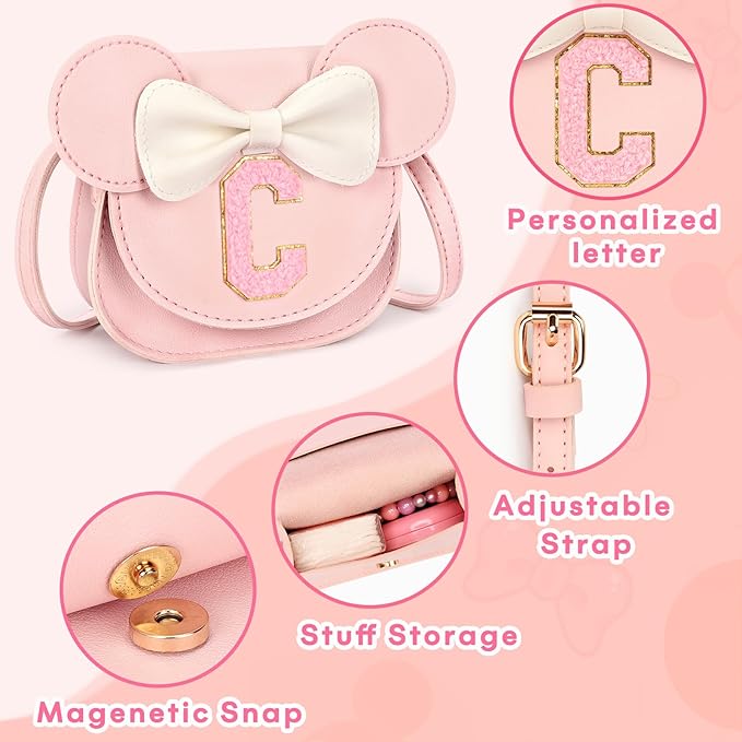 mibasies Toddler Purse Girl Gifts: Girls Birthday Gifts for 3-8 - Toys for Ages 2-4 Girls Mouse Ears Purse, Pink, Letter C