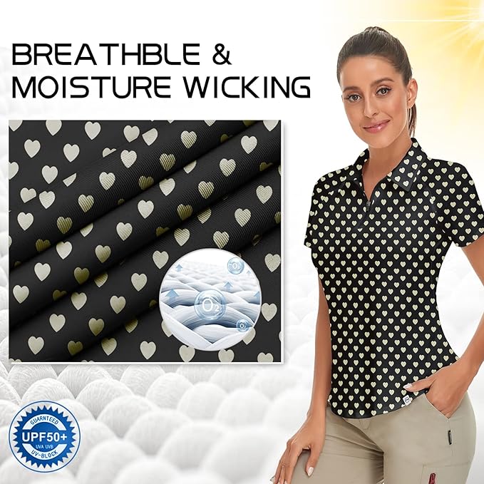 Women's Golf Shirt Short Sleeve Tennis Shirt Quarter Zip Golf Pullover Golf Polo Shirts Argyle Tops
