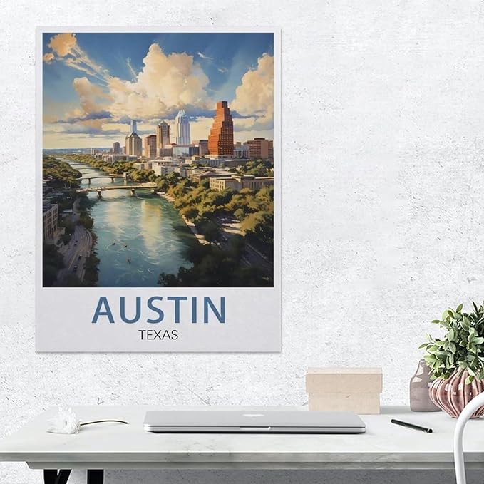 Jigsaw Puzzle 1000 Pieces for Adults，Austin Texas Vintage Travel Poster，Teens Boys Girls Puzzles Difficult Challenging Puzzle for Party Games Kids Family Friends（38x26cm）-BE66