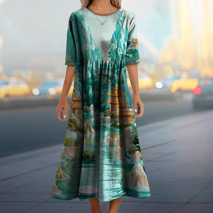 MARSVOVO Trendy Dresses for Women 2025 Classic Fairy Flowy Sundress Relaxed Fit Dress with Side Pockets