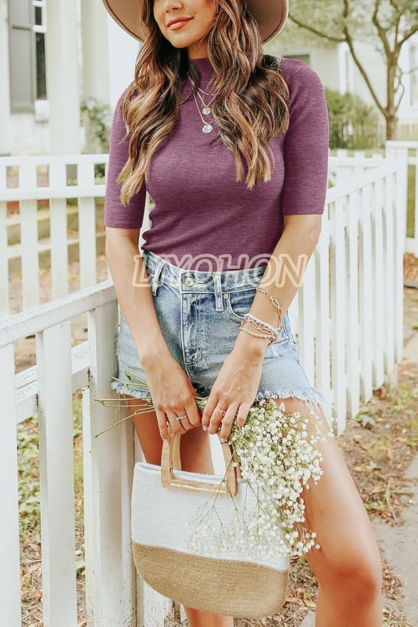 LIYOHON Womens Tops Dressy Casual Mock Turtleneck Business Short Sleeve T Shirts Going Out Tops 2026