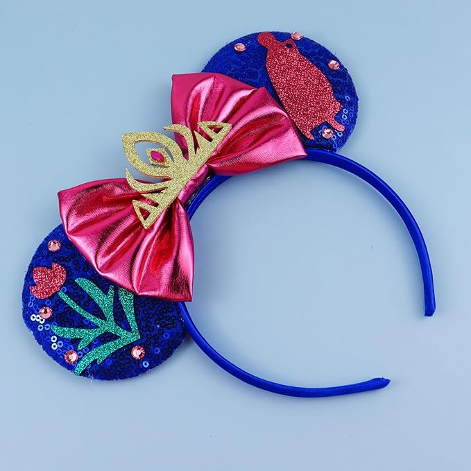 LIHELEI Mouse Ears Headband, Princess Headbands for Women Birthday Party, Blue Sequin Bows Headwear Hair Accessories - Blue Headband