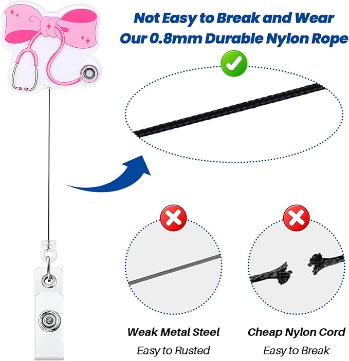 Pink Bow Stethoscope Badge Reel, Cute Retractable ID Card Badge Holder, Name Tag Work Badge Clip for ICU NICU RN LPN CNA MA ER Cardiology Night Shift Nurse Nursing Student OR GI Doctor, Nurse Gifts