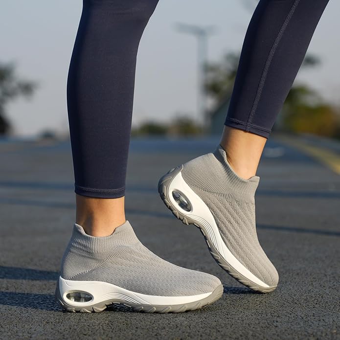 HKR Women's Walking Shoes Arch Support Non Slip Work Shoes Breathable Knit Upper Lightweight for Plantar Fasciitis