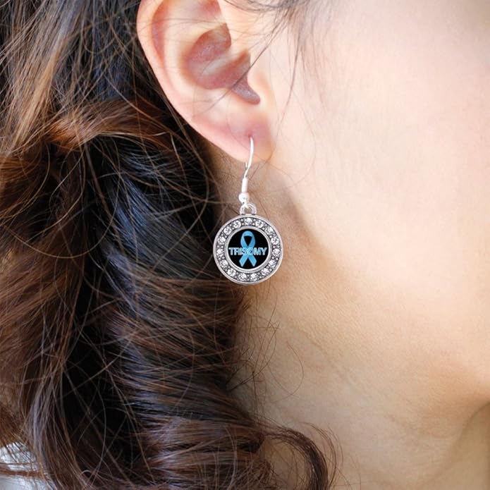 Inspired Silver - Silver Circle Charm French Hook Drop Earrings with Cubic Zirconia Jewelry