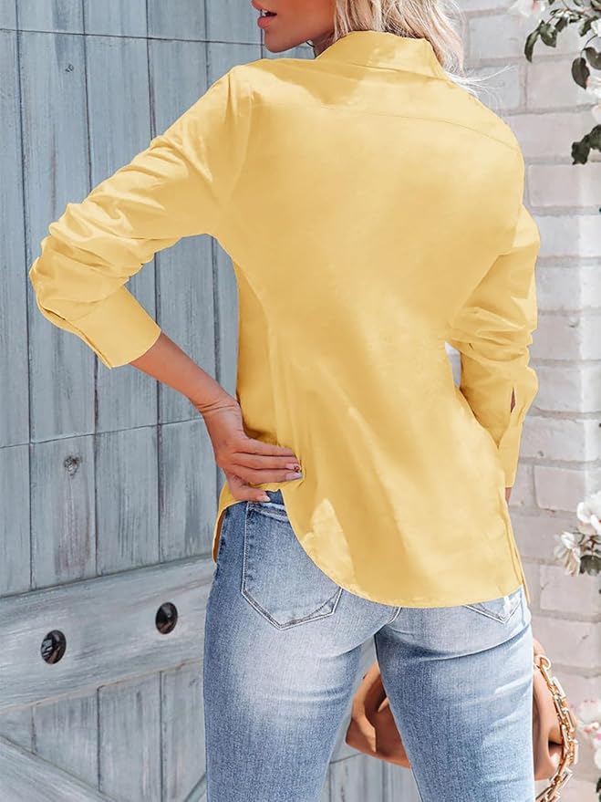 siliteelon Women's Button Down Shirts Long Sleeve Dress Shirts Wrinkle Free Collared Work Office Solid Blouses Corset Tops