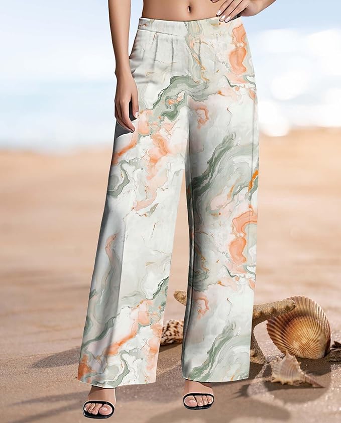 Womens Boho Pants Casual Oversize High Waisted Wide Leg Trousers Pattern Printed Ourdoors Pant for 2025 Summer