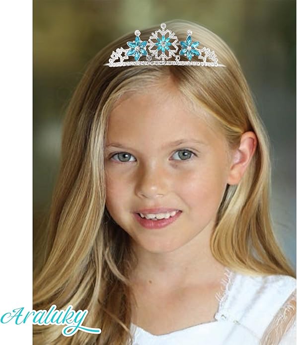 Frozen Elsa Tiaras for Girls Snowflakes Princess Crowns for Girls Sapphire Crystal Tiara and Crown for Women Birthday Girl Crown for Birthday Wedding Pageant Prom Halloween Costume Party