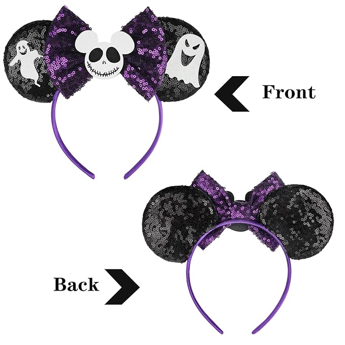 HAMUTH Ghost Ears, Mouse Ears Headband for Women Girls Adults, Halloween Accessories for Party Trip Parks Cosplay Decorations