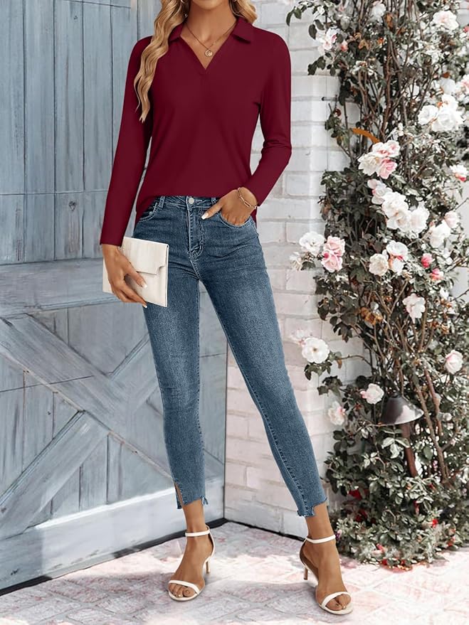 3/4 Length Sleeve Womens Tops Dressy Casual V Neck Polo Shirts Business Work Blouses 2025 Trendy Tunic Top