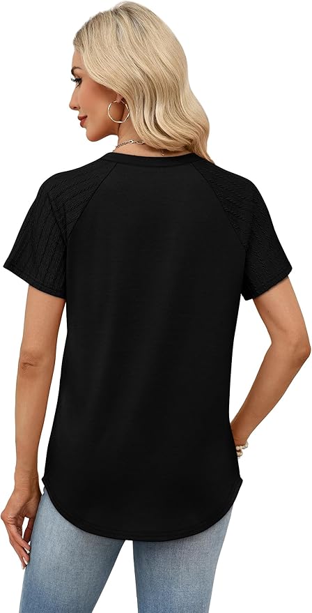 WIHOLL Summer Tops for Women 2026 Trendy Short Sleeve Shirts Crew Neck Tops Curved Hem Fashion Clothing