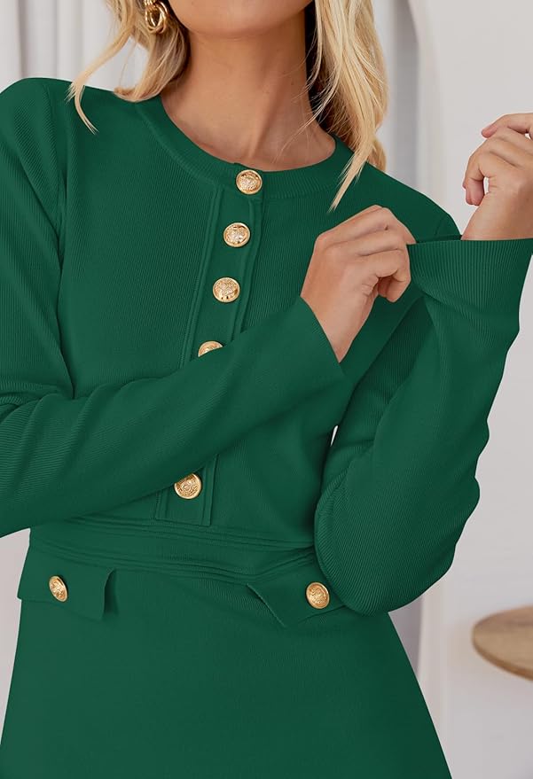 NENONA Women's 2026 Long Sleeve Fall Winter Sweater Dress Spring Fashion Button Elegant Business Casual Work Mini Dresses