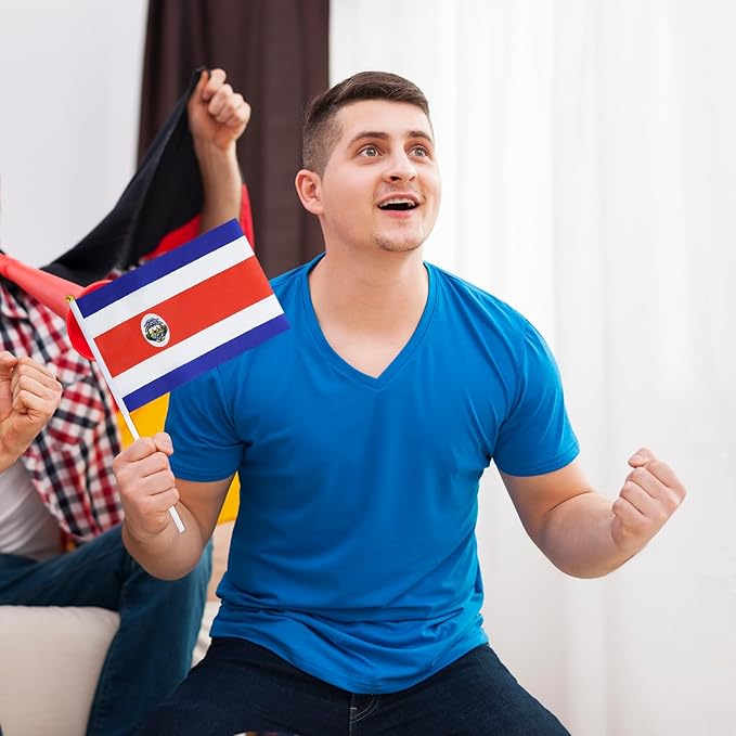 Costa Rica Flag Small Costa Rican Flag 12 Pack Mini Hand Held Costa Rican Flags on Sticks for Party Parades Sports Events Patriotic Holiday Decorations