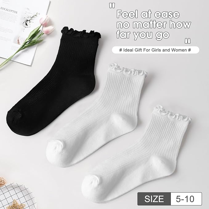 ANDERE ARTE Womens Ruffle Ankle Socks Cute Lettuce Edge Crew Socks for Women
