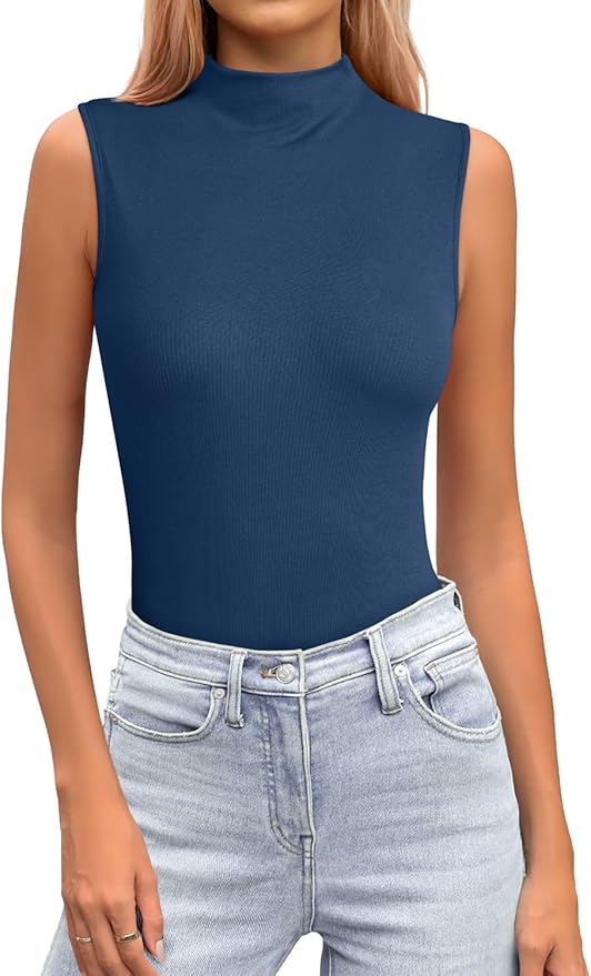 JUSTFASHIONNOW Womens Sleeveless Mock Turtleneck Tank Tops Stretchy Fitted Basic Casual Layer Shirts