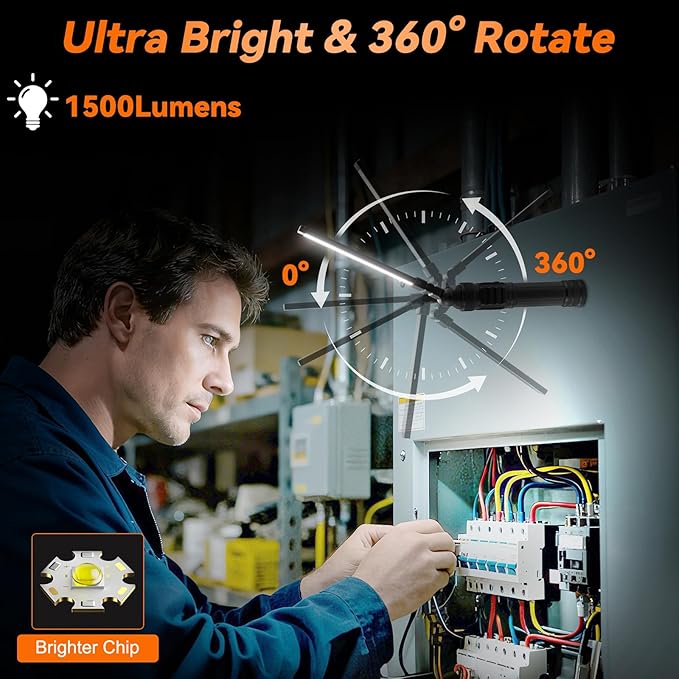 2Pack Magnetic Work Light, All Aluminum & 1500 High Lumens Rechargeable Work Light, 7 Mode & 360° Rotation Mechanic Light, Rechargeable Flashlight for Car Repairing, Valentines Day Tool Gifts for Him