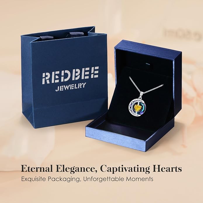 LIANYU Necklace for Womens Blue Sapphire Necklace Moon Pendant S925 Sterling Silver Crystal Jewelry for Women Pendant Birthday Gifts for Wife Gifts Valentine Anniversary