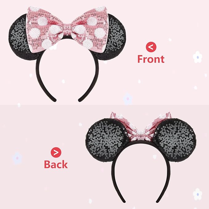 YUNISS Handmade Sparkly Mouse Ears Headband for Adults & Kids | Upgraded Wide Band |Velvet Non-Slip Band, All-Day Comfort