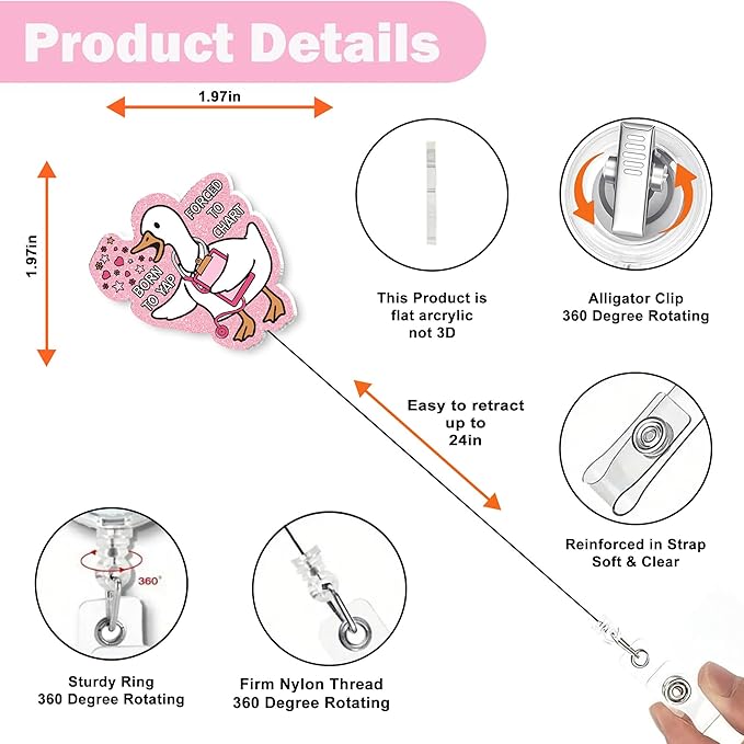Nurse Badge Reel Retractable – Cute Silly Goose Badge Reel Funny Accessories for Work with Aligator Clip, Nurses Week Appreciation Gifts for CNA Medical Assistant RN LPN Nursing Student
