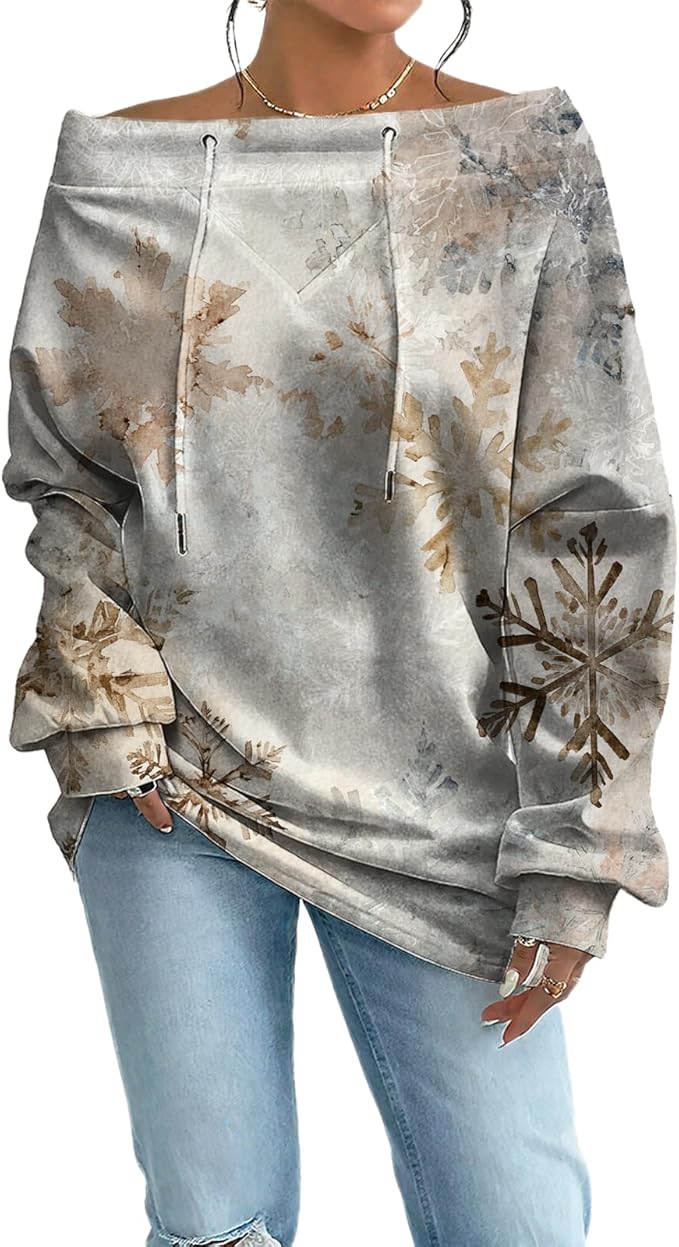 Womens Sweatshirts Floral Print Sexy Off The Shoulder T Shirts Oversized Long Sleeve Pullover Fall Tops