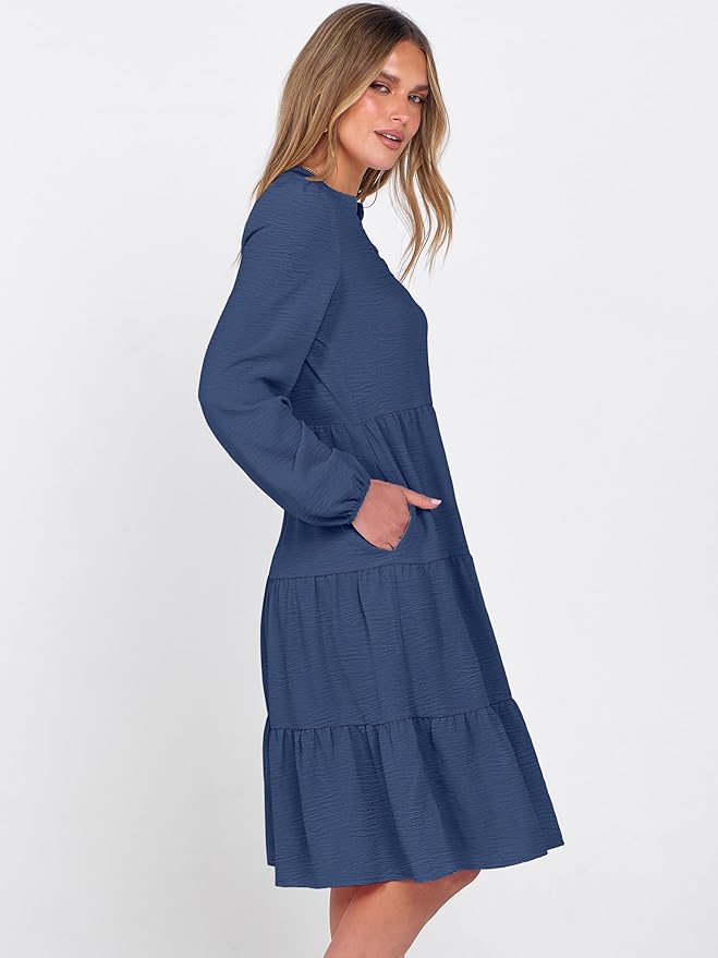 ANRABESS Womens Fall Midi Dresses Long Sleeve V Neck Swing Tiered Work Business Casual 2026 Flowy Beach Vacation Dress