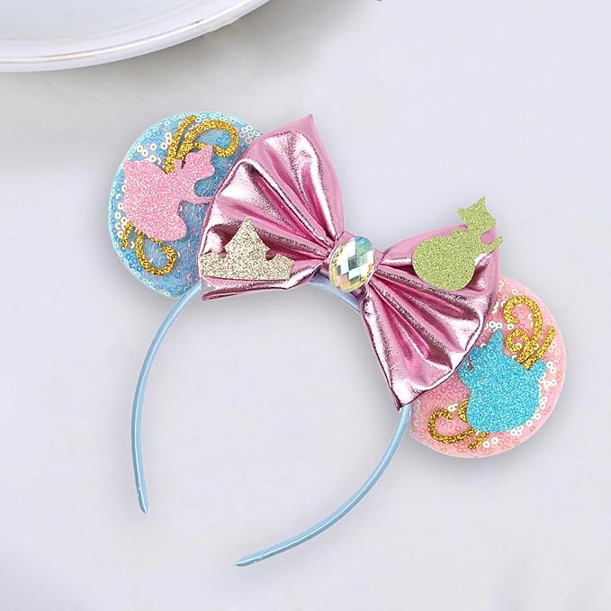 Sequin Mouse Ears Headbands for Women Girls Boys, Glitter Bows Headband for Kids Adults Birthday Party Costume Halloween