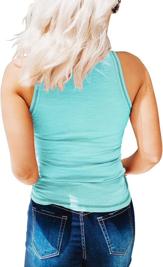 KINLONSAIR Women's Sleeveless Henley Tank Tops Ribbed V Neck Button Down T Shirts Summer Slim Fit Tee Tops