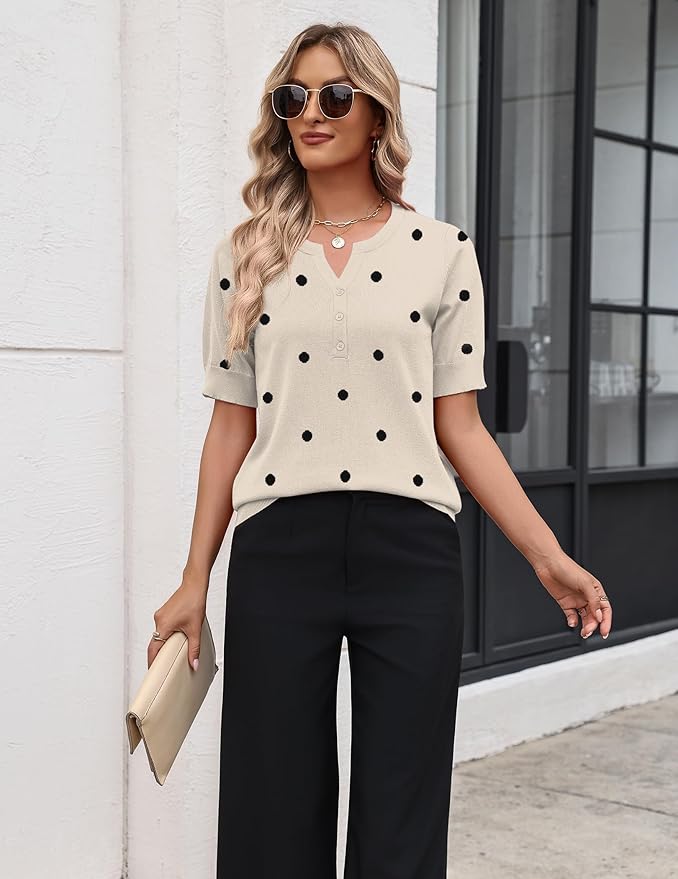Zeagoo Women's Short Sleeve Sweater 2026 Spring Summer Tops Lightweight Casual V Neck Sweaters Dressy Work Blouses Clothes