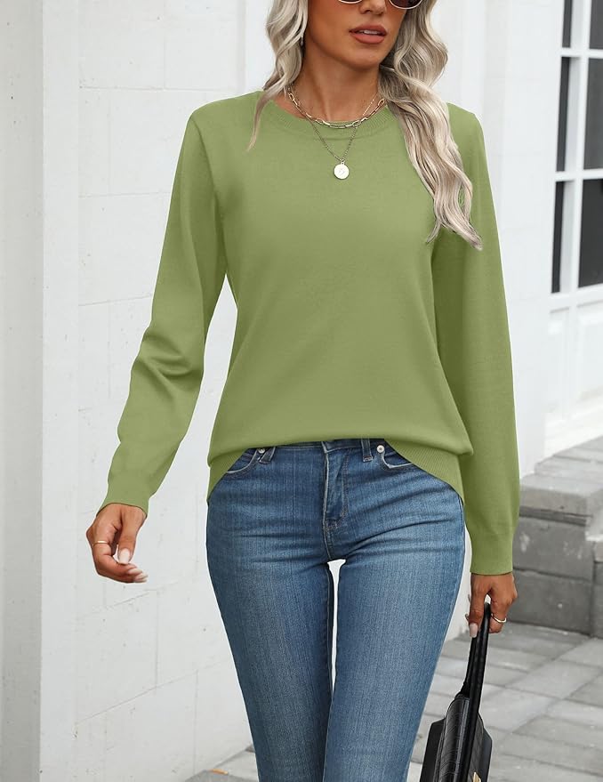 Zeagoo Womens 2026 Fall Sweaters Long Sleeve Tops Classic Crew Neck Pullover Sweaters Loose Dressy Casual Basic Clothes